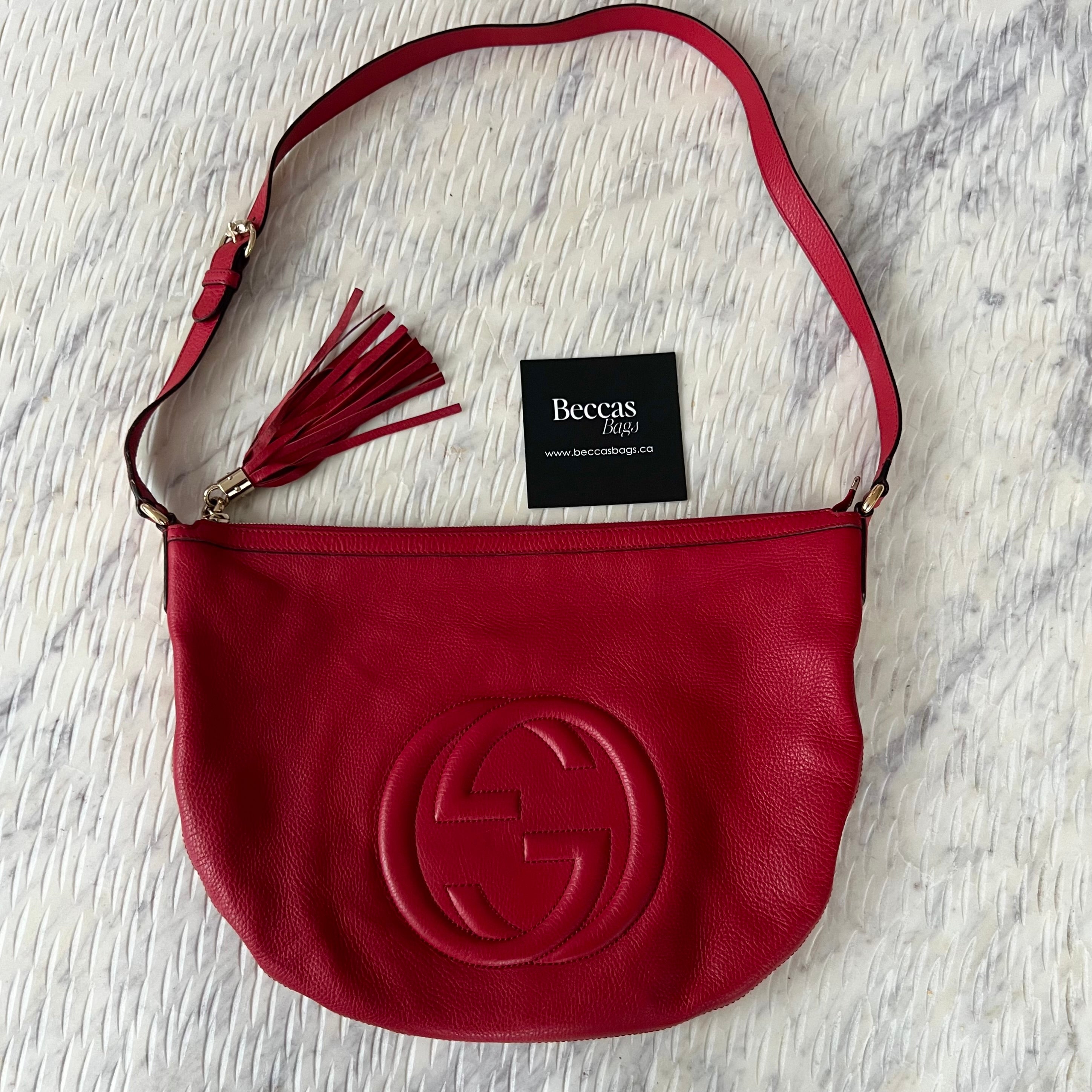 GUCCI Pebbled Calfskin Medium Soho Hobo Red