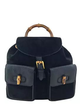 Gucci Vintage Suede Bamboo Drawstring Backpack Bag