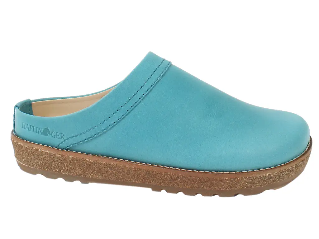 Haflinger Leather Clogs Travel Aqua