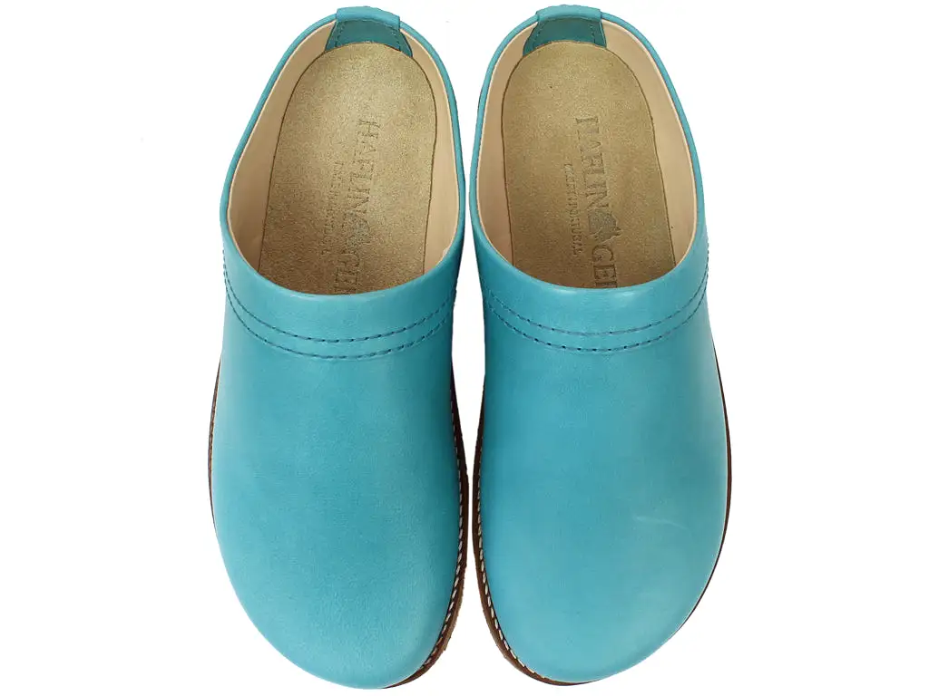 Haflinger Leather Clogs Travel Aqua