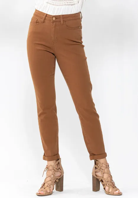 High Waist Brown Slim Fit Jeans