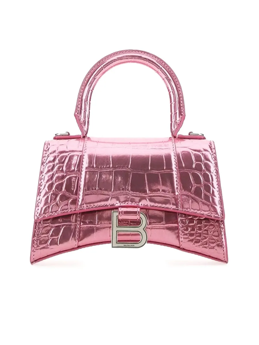 Hourglass XS Handbag Crocodile Embossed in Pink