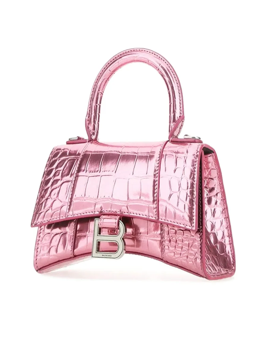 Hourglass XS Handbag Crocodile Embossed in Pink