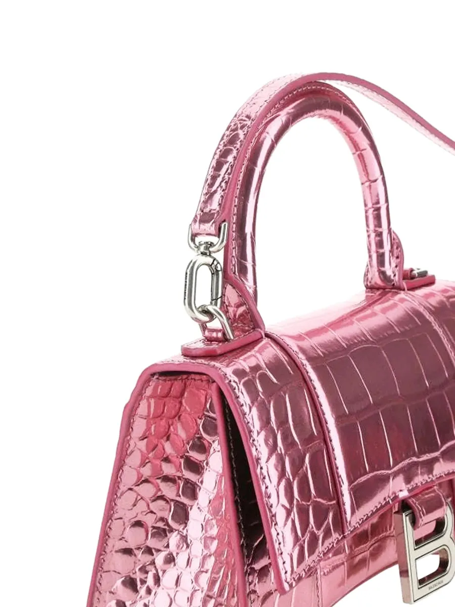 Hourglass XS Handbag Crocodile Embossed in Pink