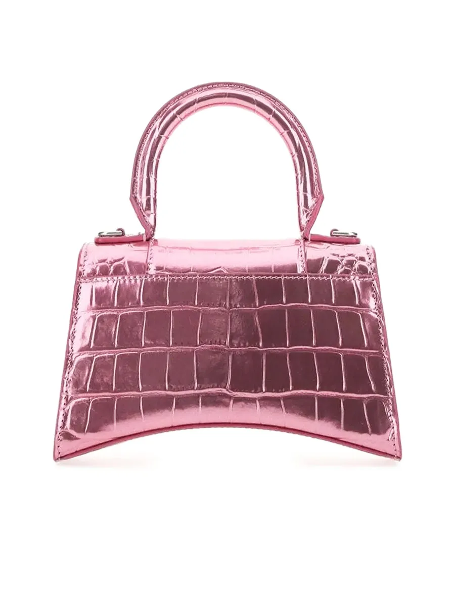 Hourglass XS Handbag Crocodile Embossed in Pink