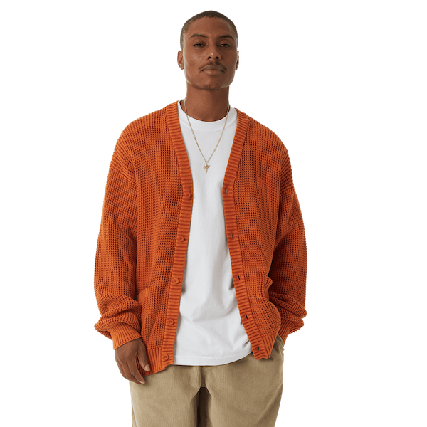 Huf Coolidge Waffle Cardigan - Rust