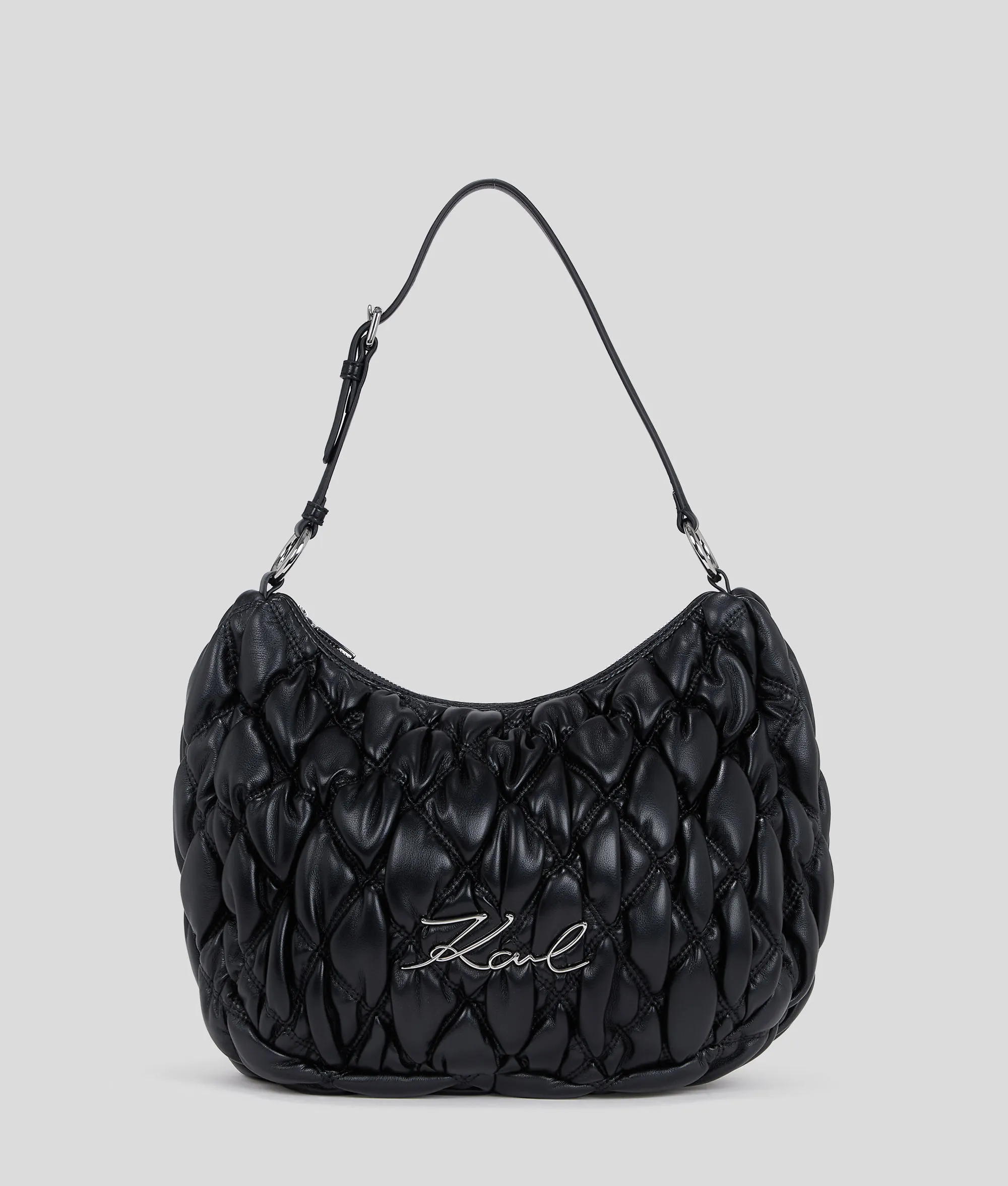 Karl Lagerfeld, K/signature Kuilt Hobo Bag, Woman, Black, Size: One size