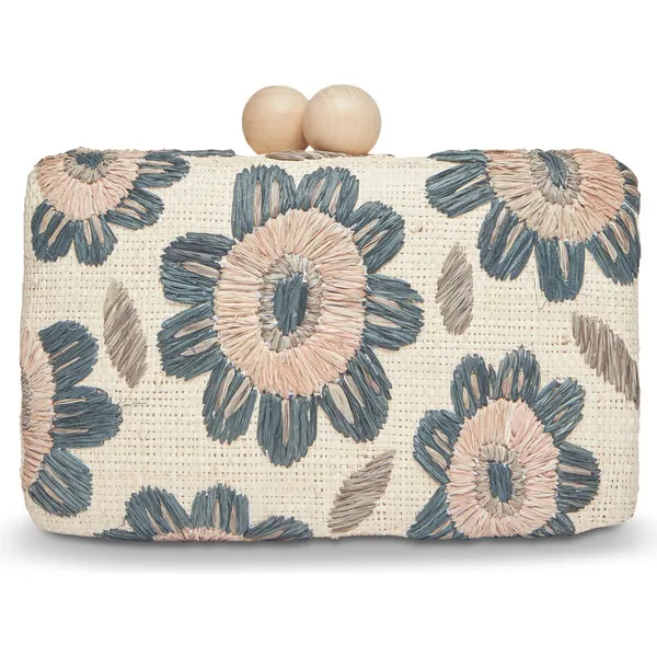 Kayu Women's Bryn Raffia Clutch, Brown Floral