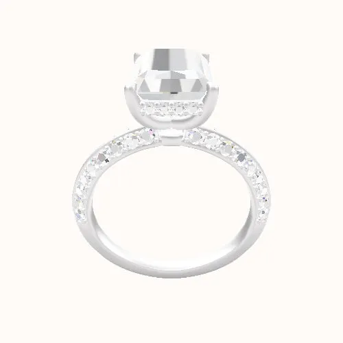 Knife Edge Double Row Pave Engagement Ring With Low Set Pave  Hidden Halo Head