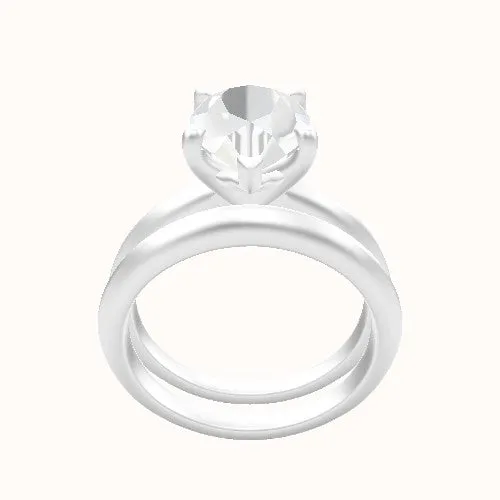 Knife Edge Engagement Ring With Four Prong Head and Matching Band