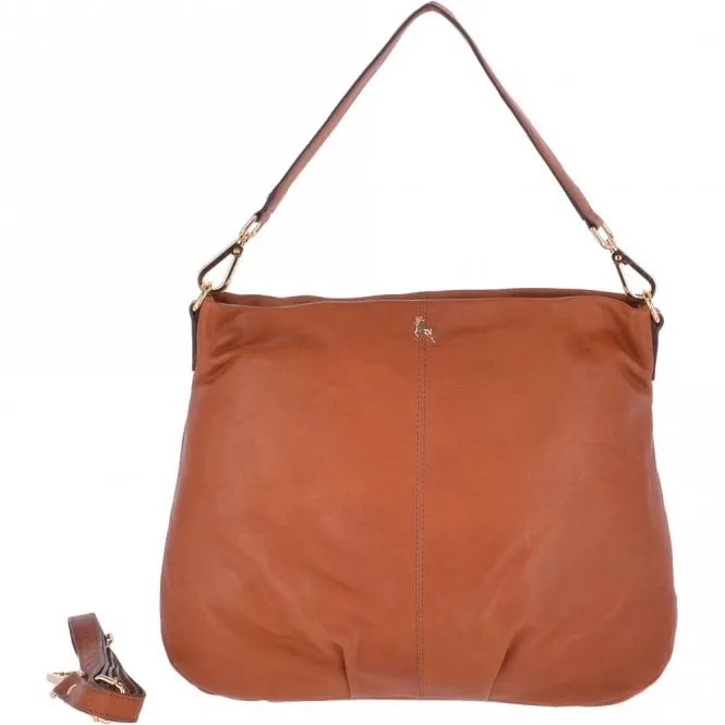 Large Leather Hobo Bag Tan : Ela 1607