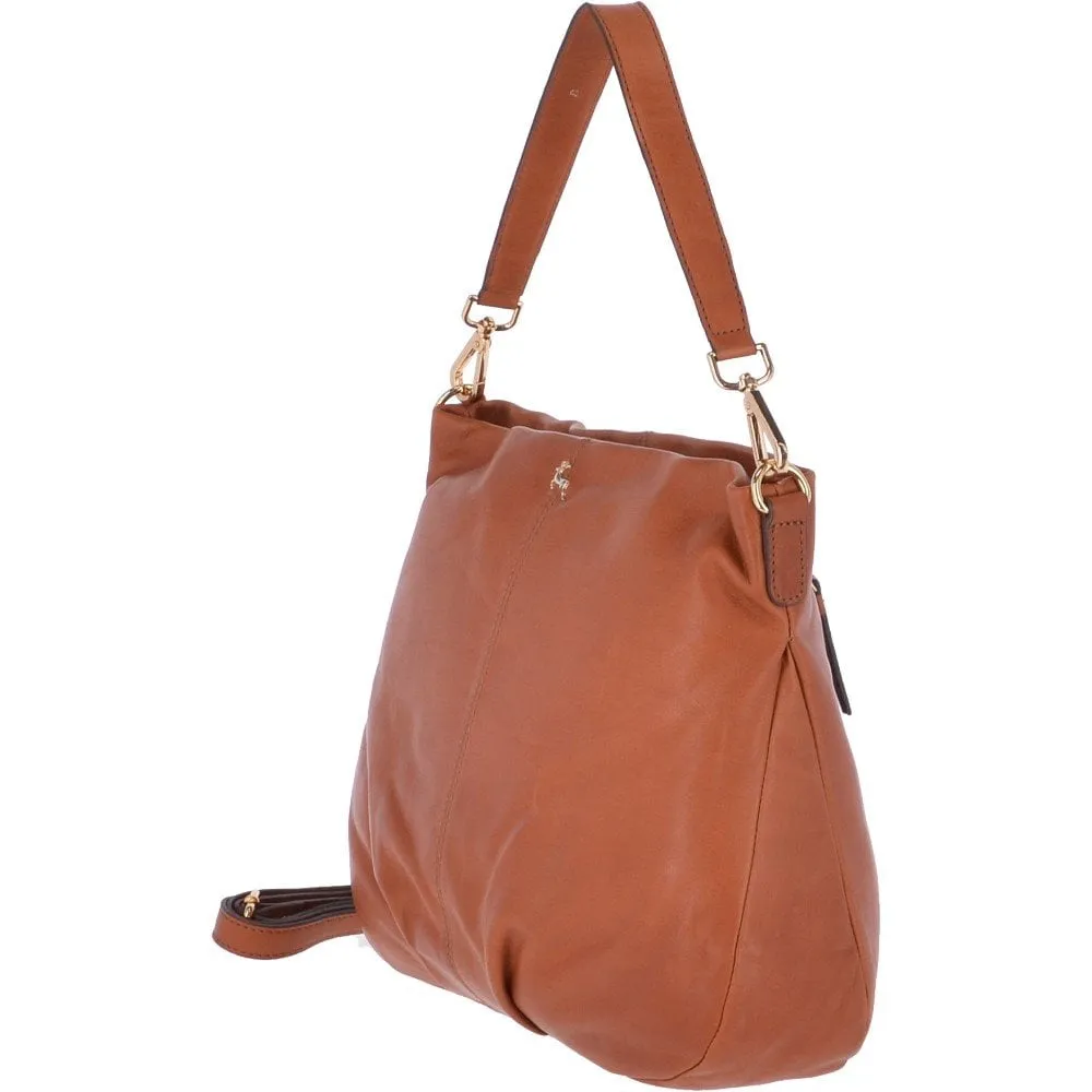 Large Leather Hobo Bag Tan : Ela 1607