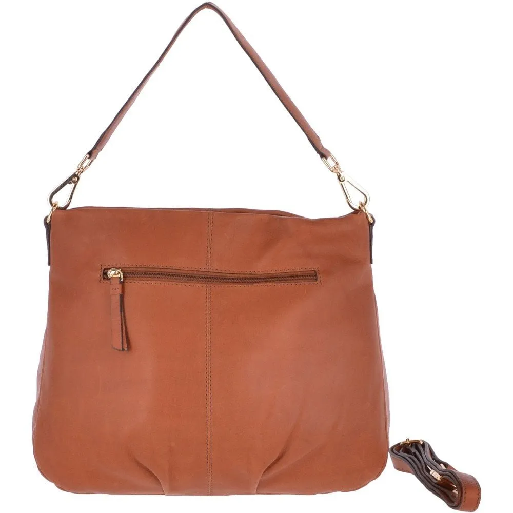 Large Leather Hobo Bag Tan : Ela 1607