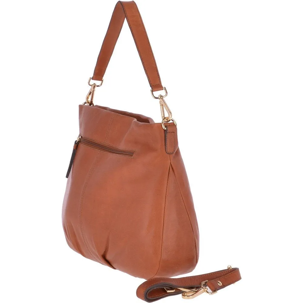 Large Leather Hobo Bag Tan : Ela 1607