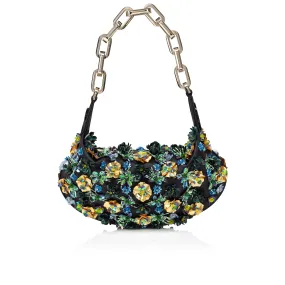 Le 54 Chain bag - Crepe satin and tropical embroidery - Black