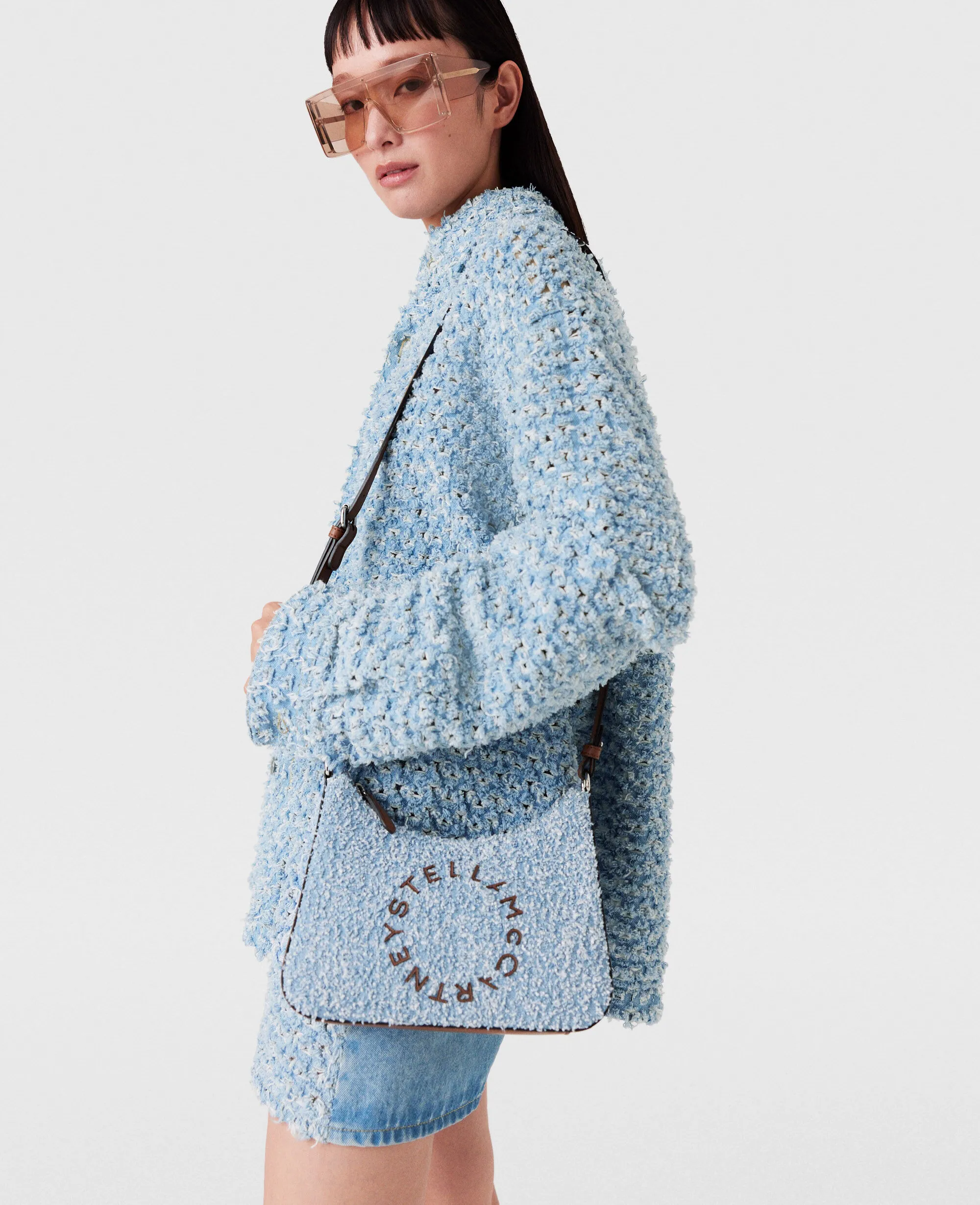 Logo Denim Bouclé Crossbody Shoulder Bag