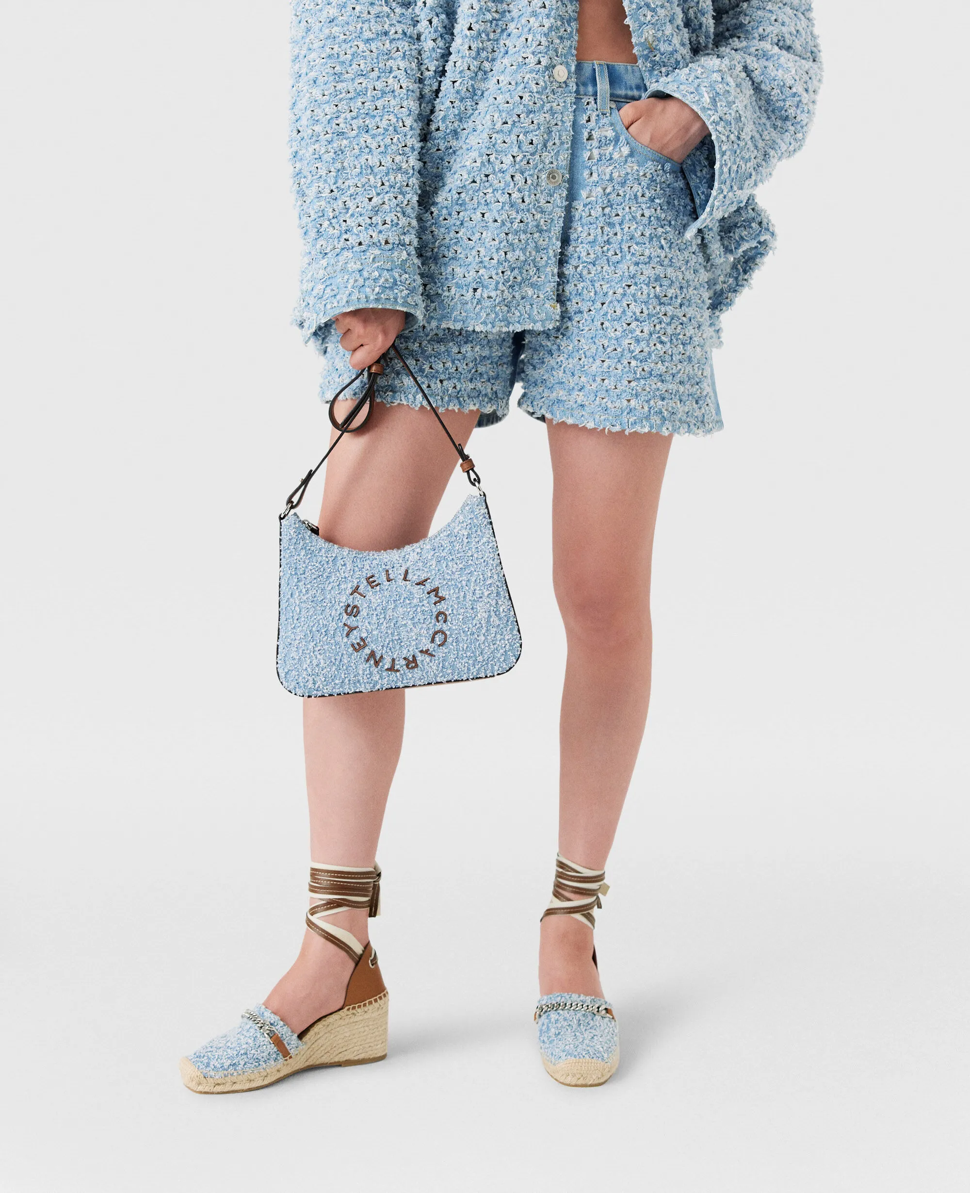 Logo Denim Bouclé Crossbody Shoulder Bag