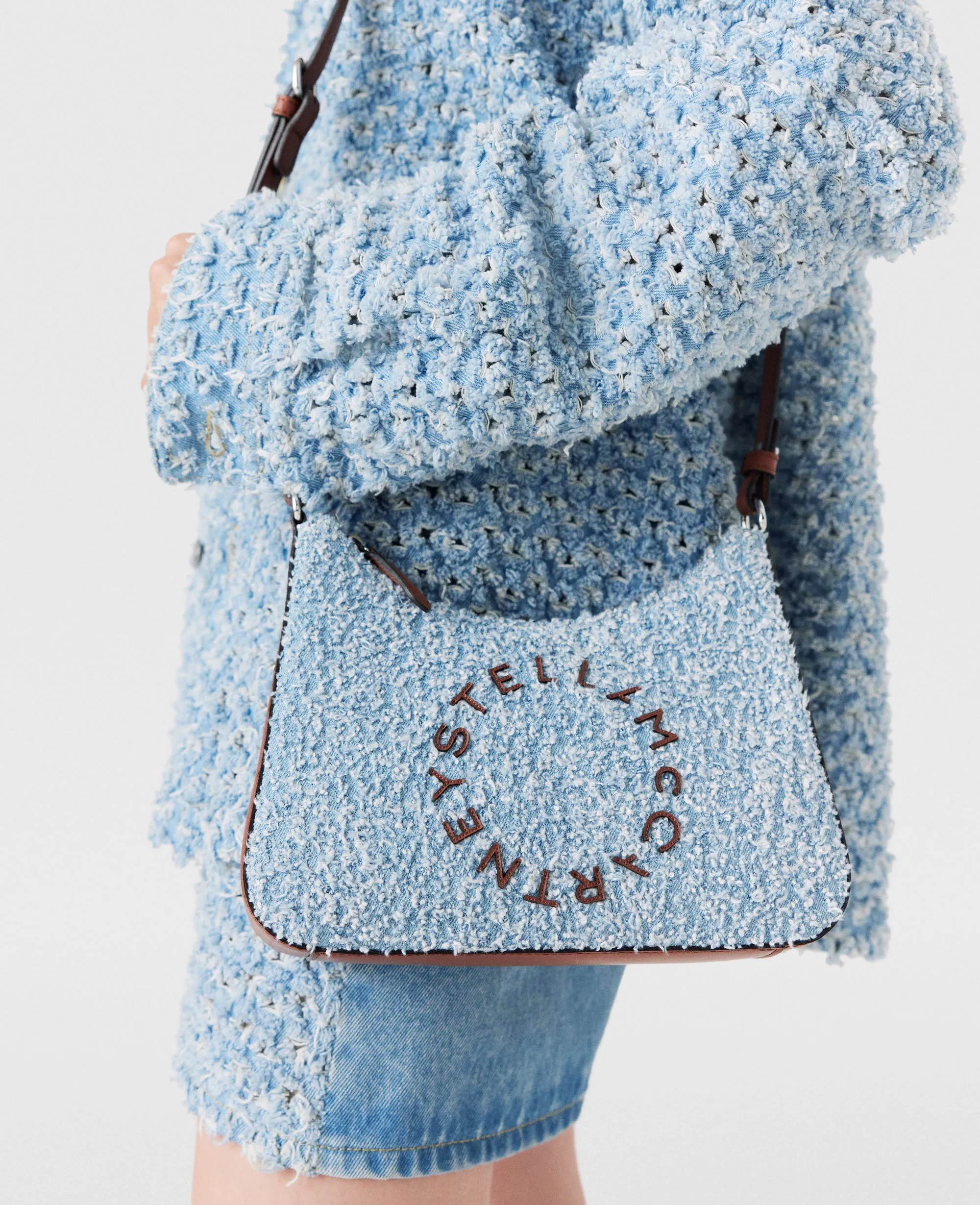 Logo Denim Bouclé Crossbody Shoulder Bag