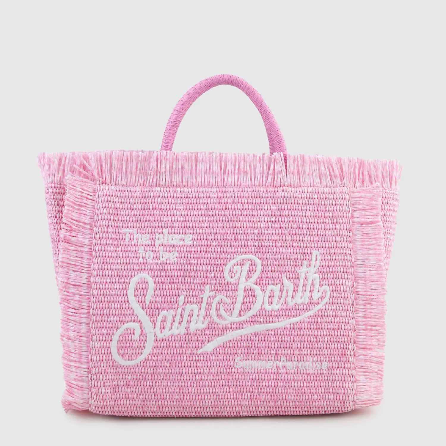 Mc2 Saint Barth Colette Handbag In Pink Straw With Embroidery