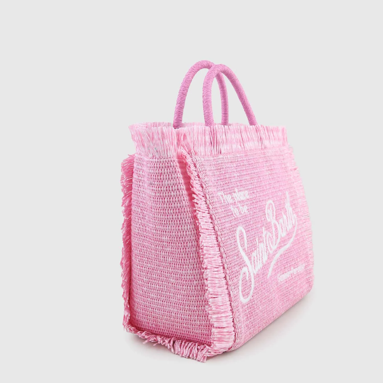 Mc2 Saint Barth Colette Handbag In Pink Straw With Embroidery