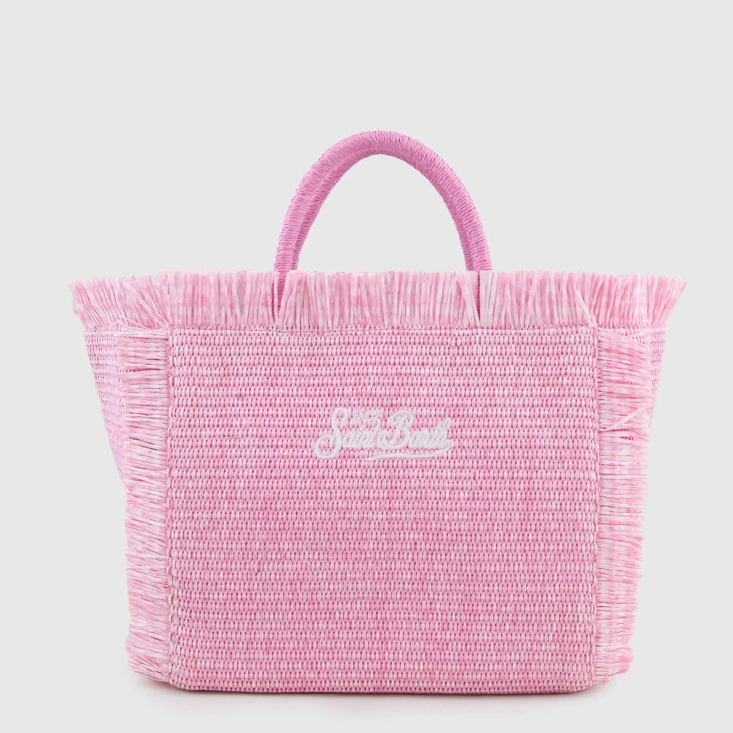 Mc2 Saint Barth Colette Handbag In Pink Straw With Embroidery