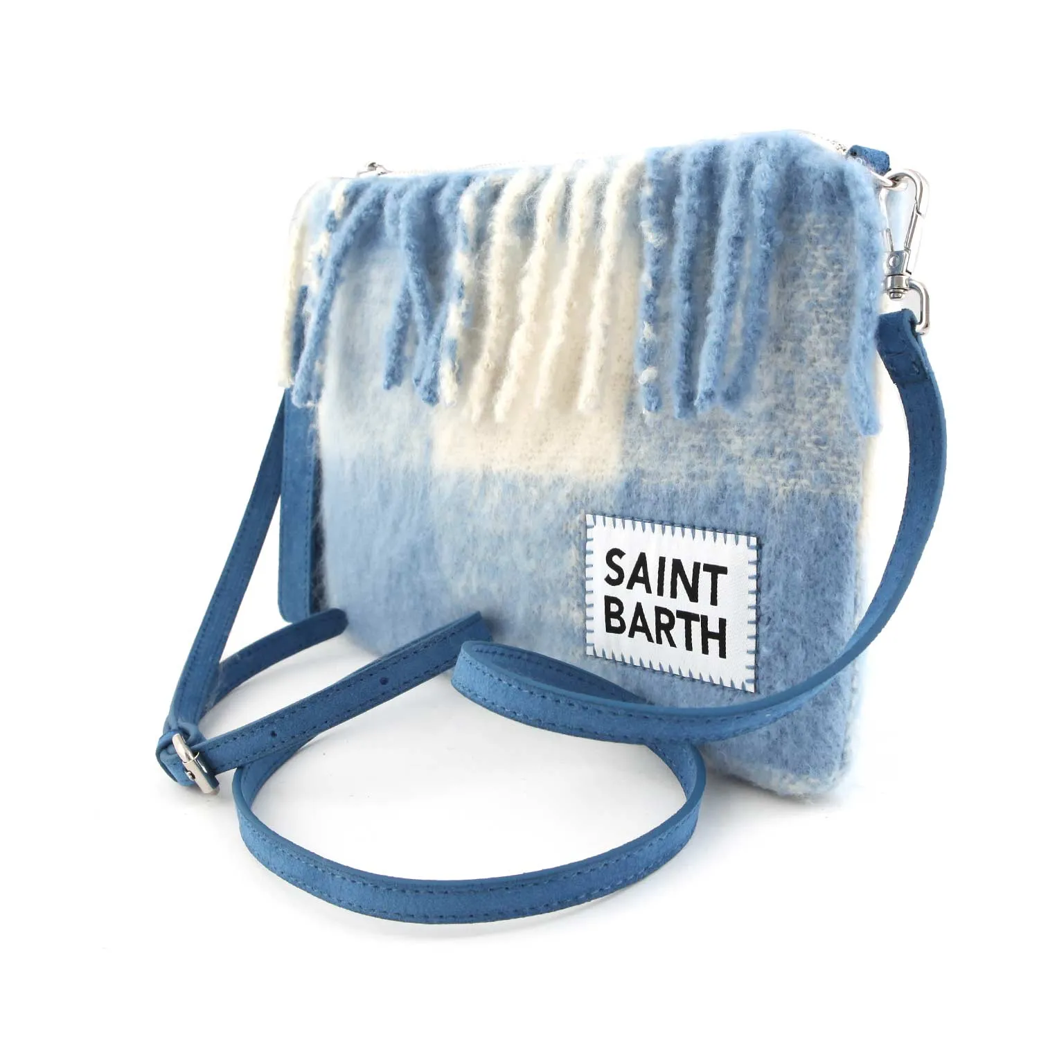 Mc2 Saint Barth Light Blue And White Parisienne Blanket Handbag With Checks