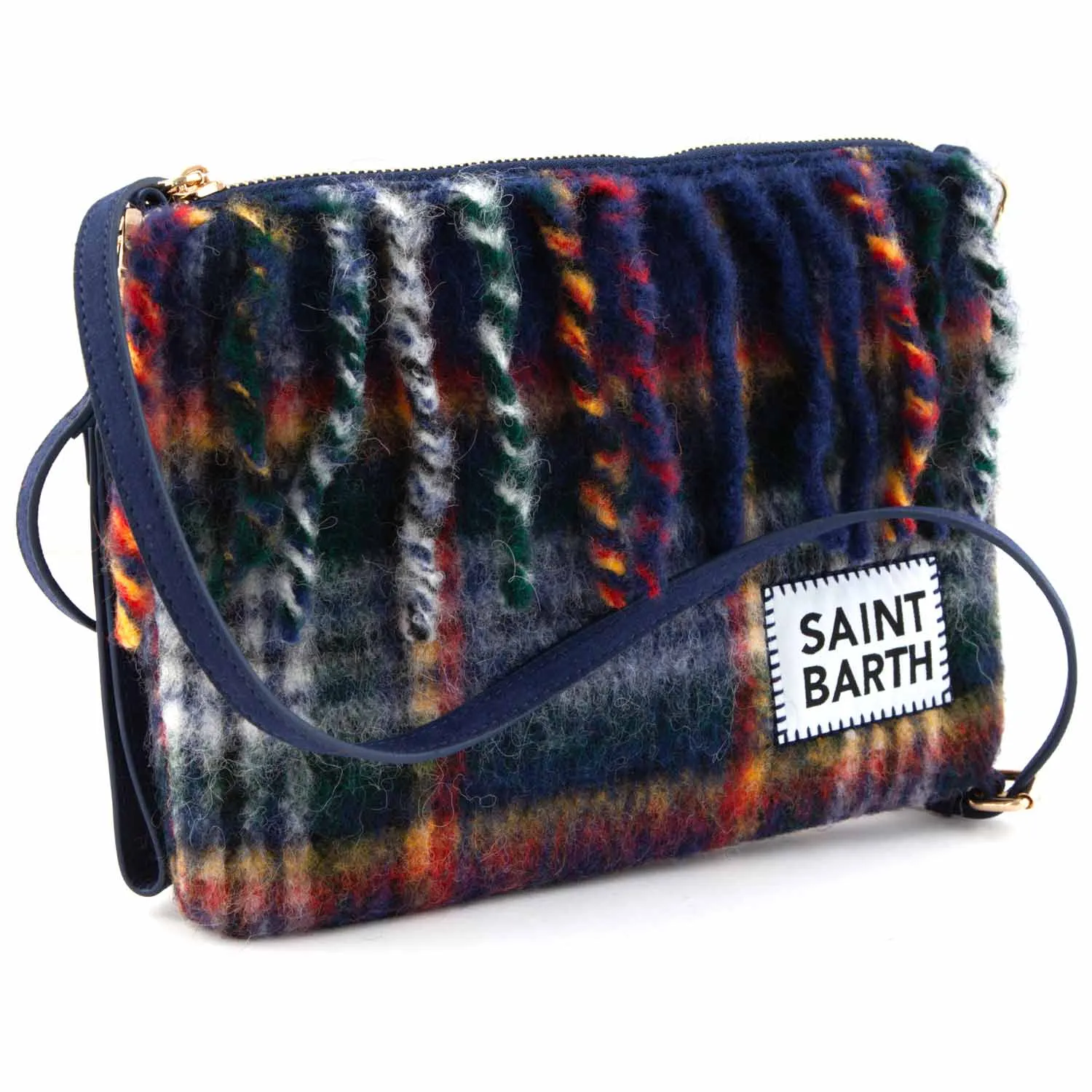 Mc2 Saint Barth Parisienne Blue And Multicolor Tartan Handbag