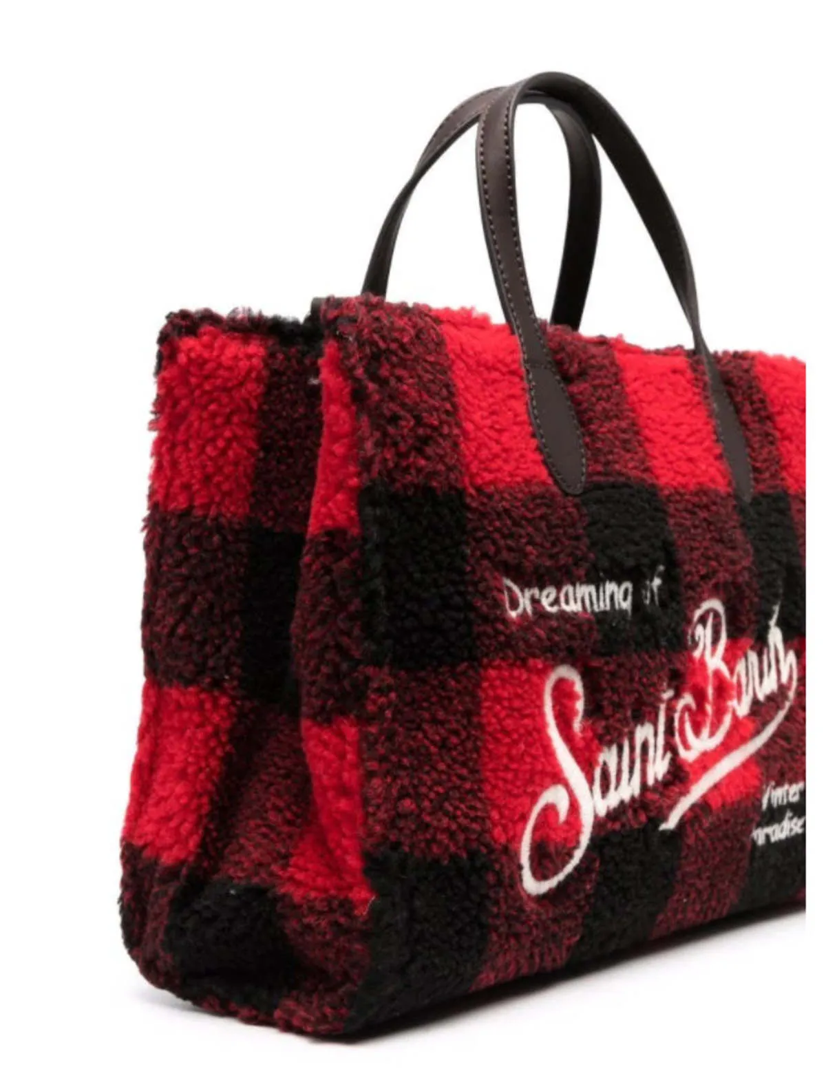 MC2 St. Barth Wool Leather Tote Handbag - Red/Black Check