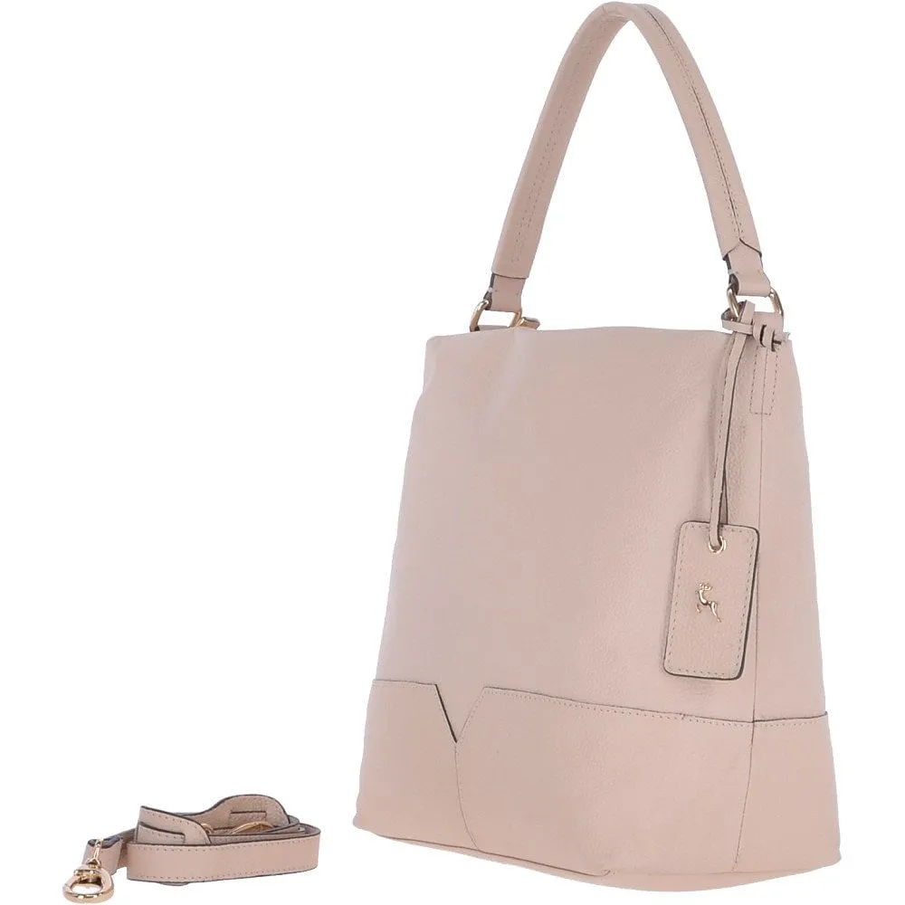 Medium Natural Skin Lined Leather Hobo Bag Panna Cotta: 62130