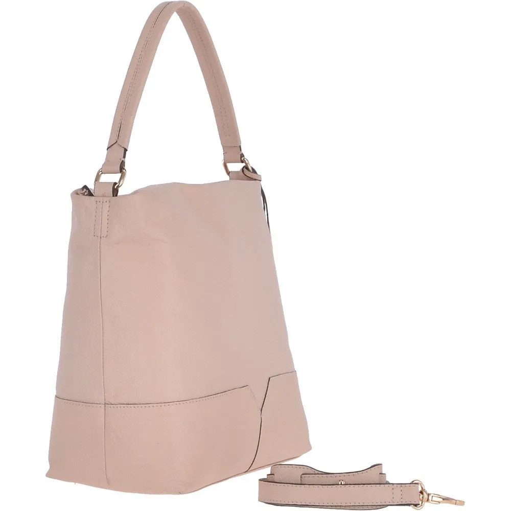 Medium Natural Skin Lined Leather Hobo Bag Panna Cotta: 62130