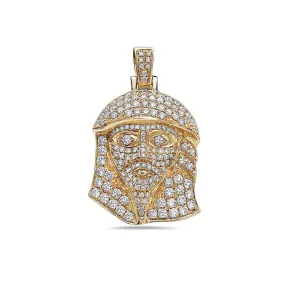 Men's 14K Yellow Gold Jesus Head Pendant with 1.54 CT Diamonds