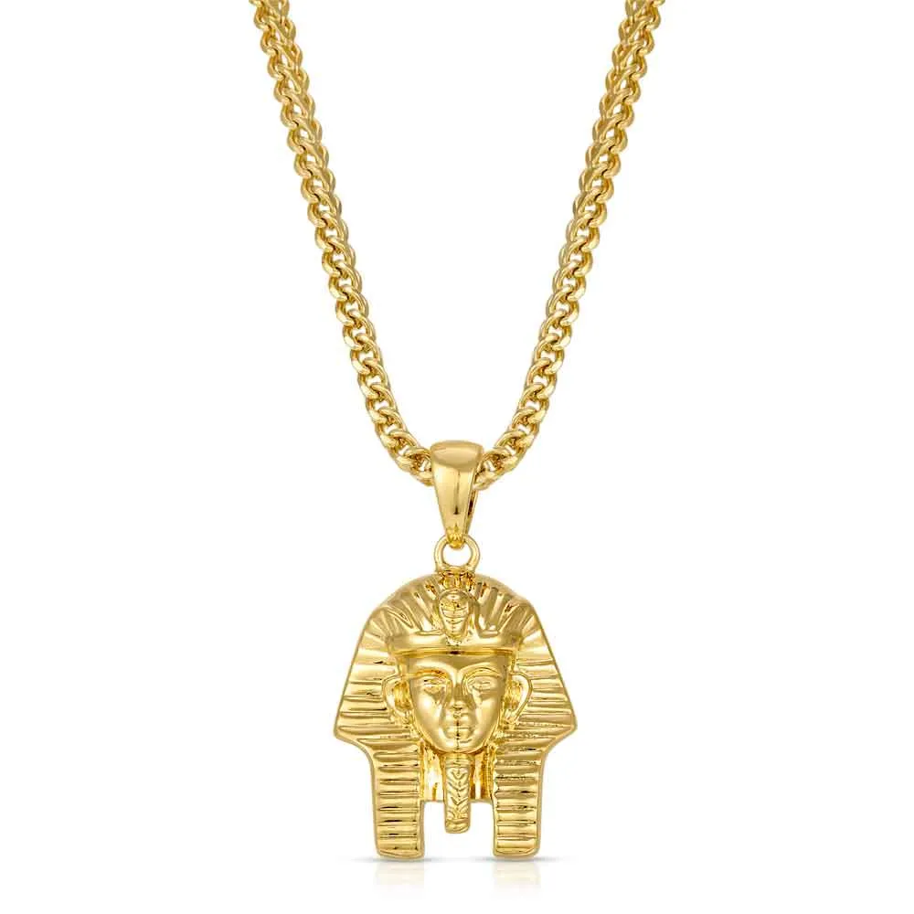 Micro Pharaoh Head Necklace Pendant & Franco Chain