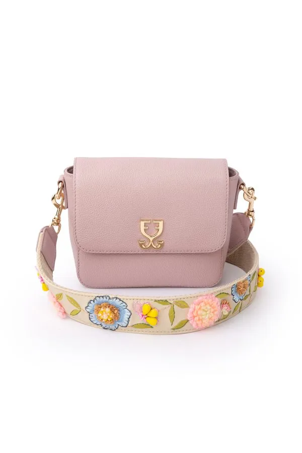 Mini Goblet Crossbody Leather – Blush Pink with Embroidered Strap