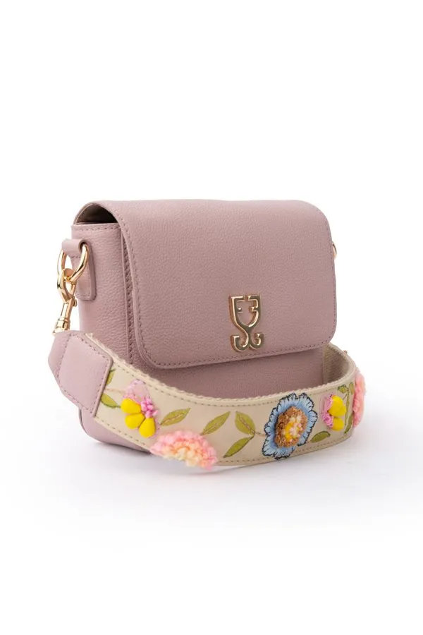 Mini Goblet Crossbody Leather – Blush Pink with Embroidered Strap