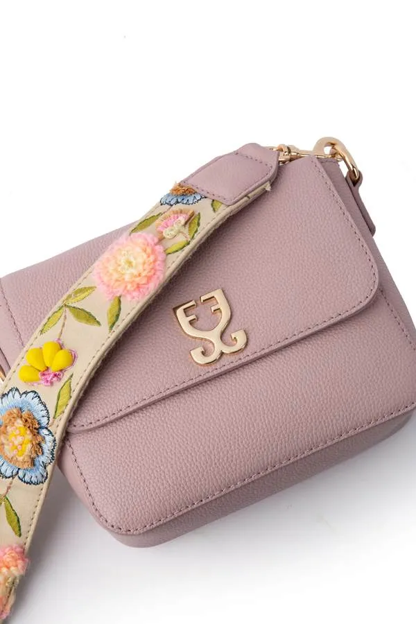 Mini Goblet Crossbody Leather – Blush Pink with Embroidered Strap