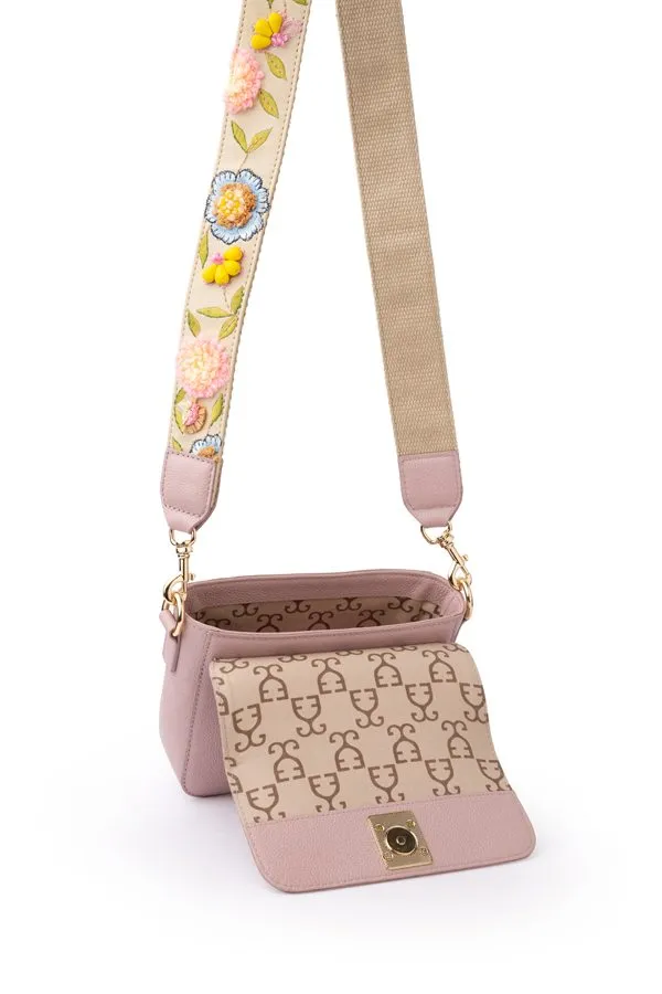 Mini Goblet Crossbody Leather – Blush Pink with Embroidered Strap