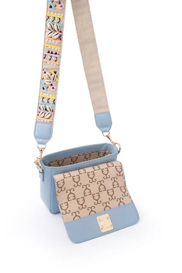 Mini Goblet Crossbody Leather – Stone Blue with Embroidered Strap