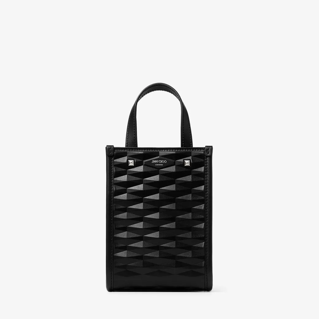 Mini North-south Tote Black Diamond Embossed 3D Leather Mini Tote Bag