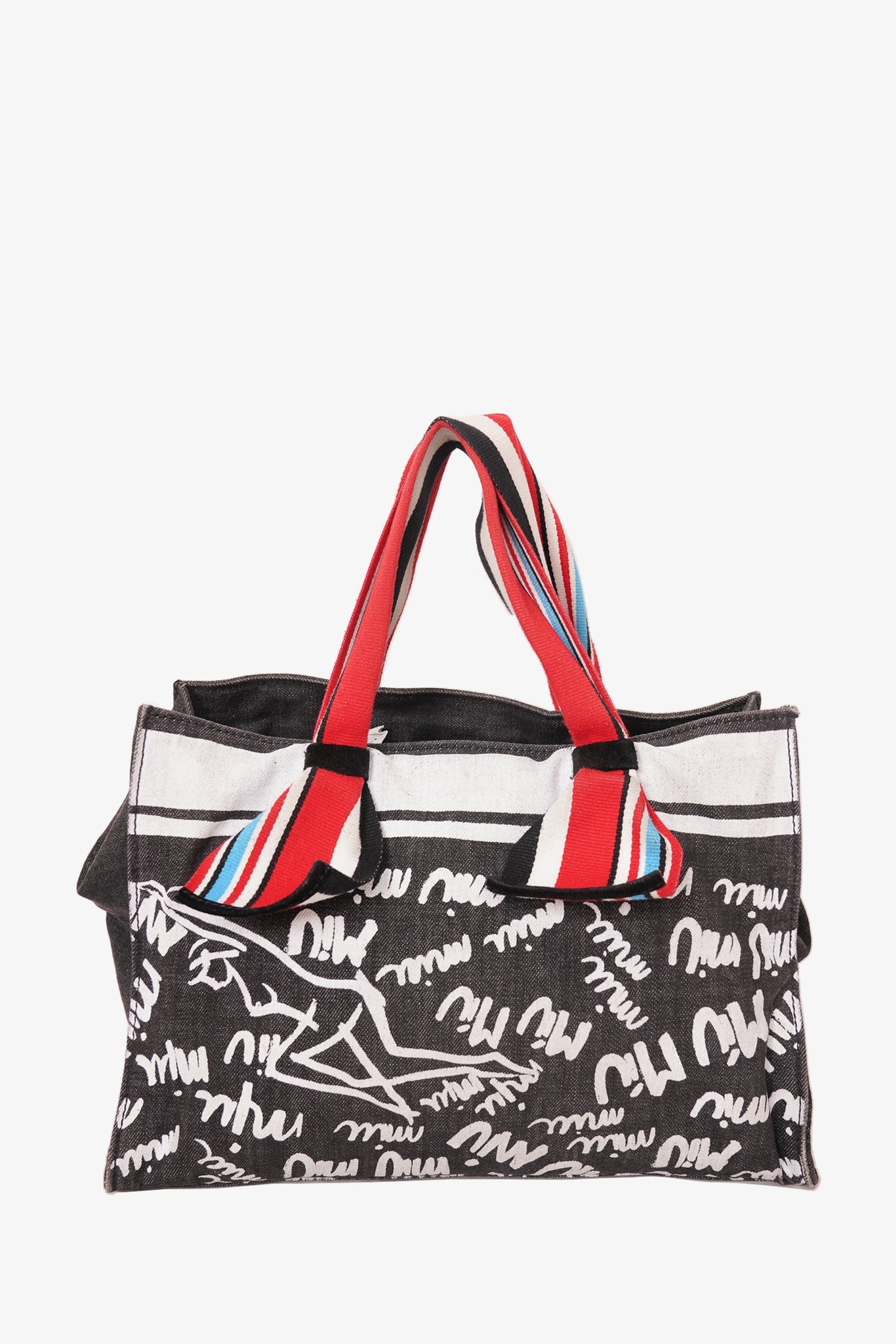 Miu Miu Black/White Denim Tote with Strap