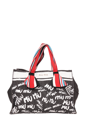 Miu Miu Black/White Denim Tote with Strap