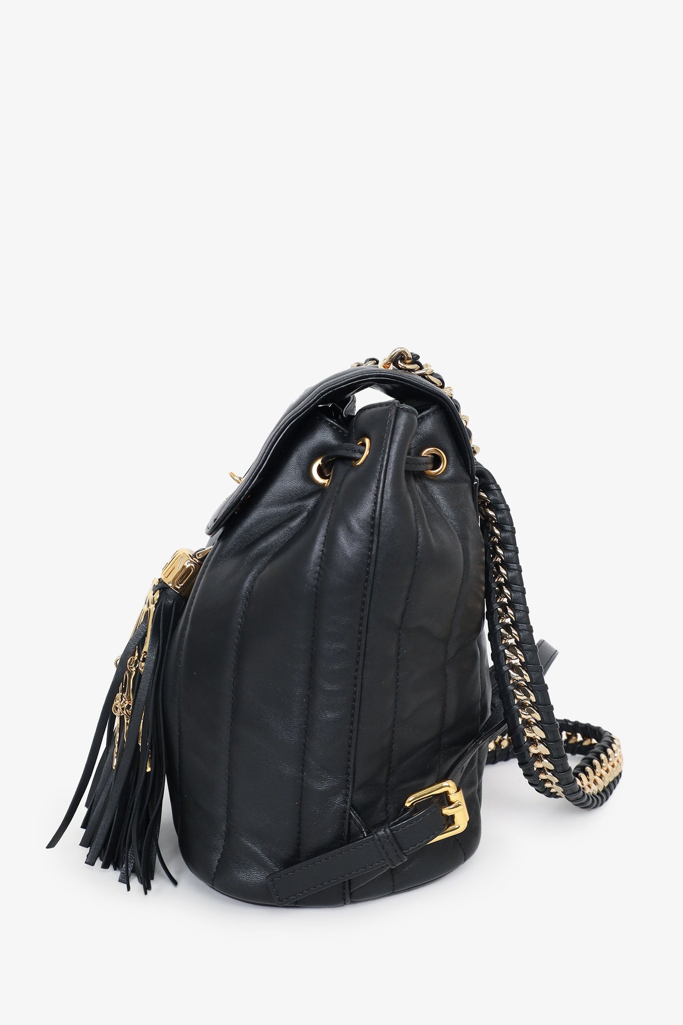 Moschino Black Leather Skeleton Hand Fringe Backpack