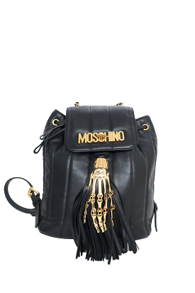 Moschino Black Leather Skeleton Hand Fringe Backpack