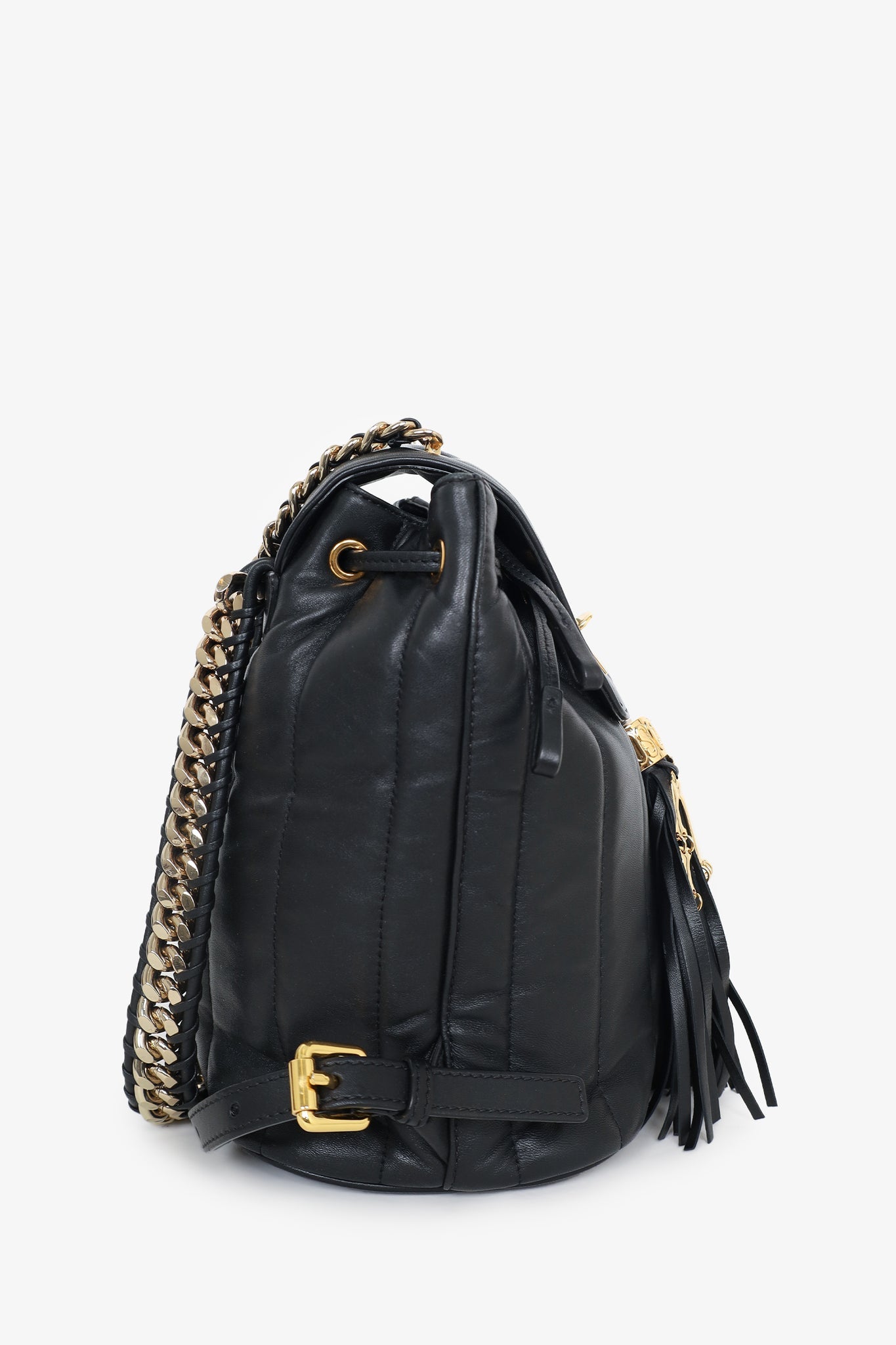 Moschino Black Leather Skeleton Hand Fringe Backpack