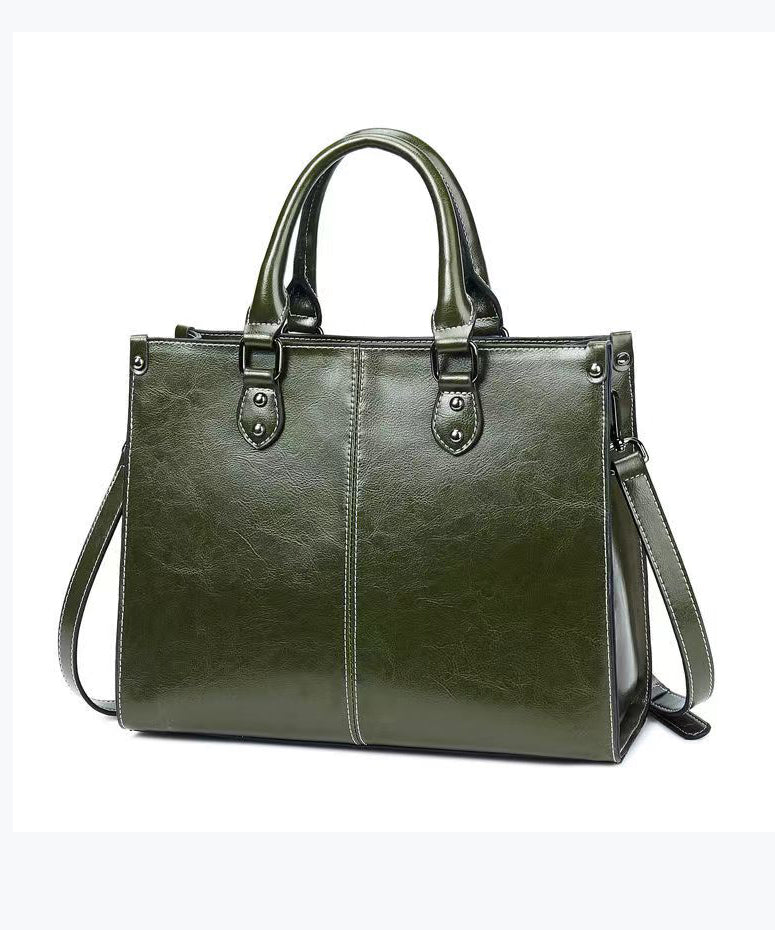 New Coffee Versatile European And American Cowhide Handbag ZX1018