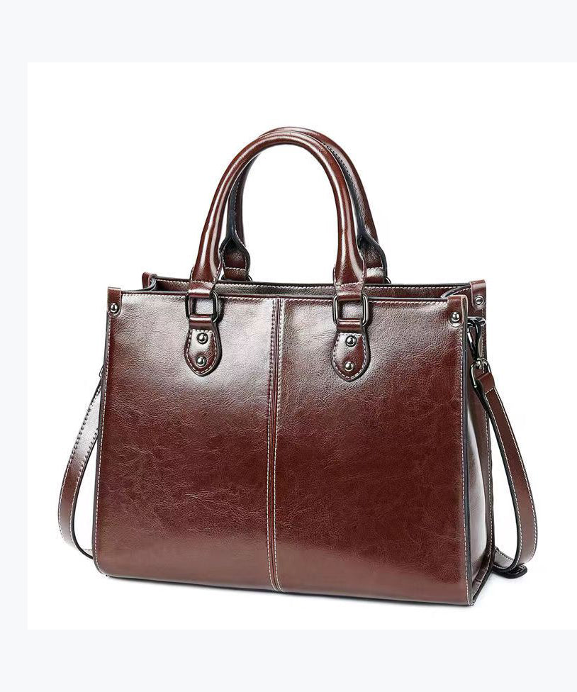 New Coffee Versatile European And American Cowhide Handbag ZX1018