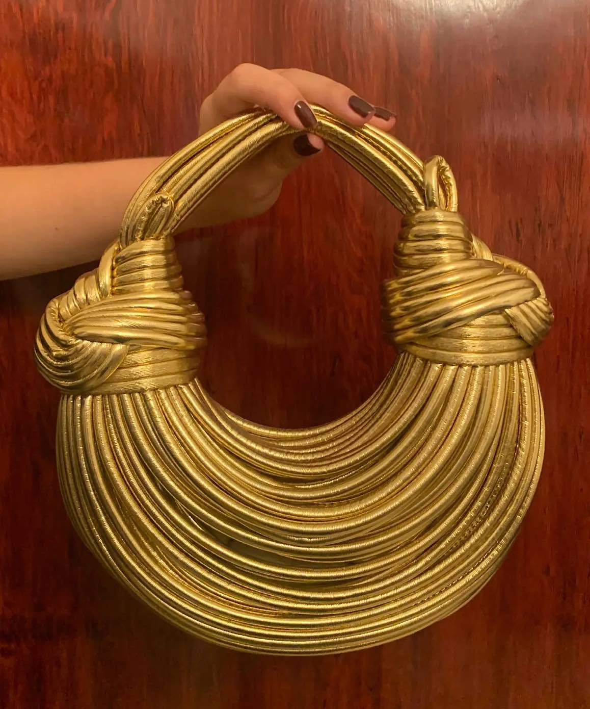 Noodle Rope Knotted Hobo Handbag In Gold