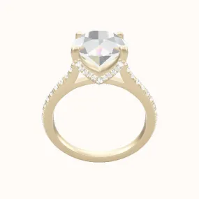 Pave Cathedral Engagement Ring With Pave V Prong Head