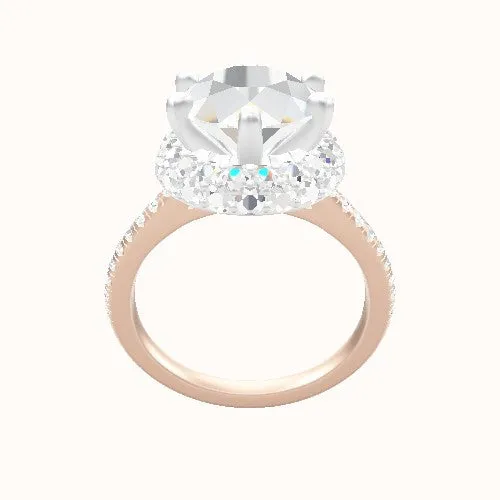 Pave Cathedral Engagement Ring With Six Prong Waterfall Halo Head