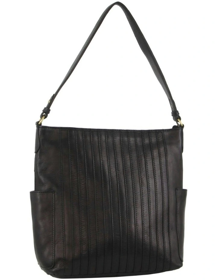 Pierre Cardin Ladies Leather Stitch-design Hobo Bag in Black