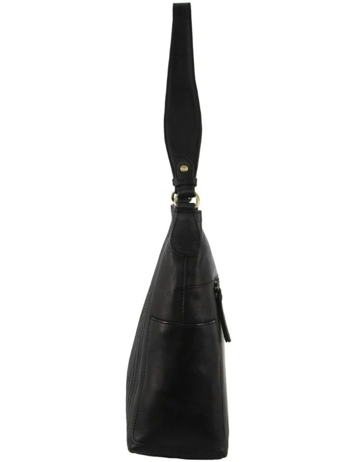 Pierre Cardin Ladies Leather Stitch-design Hobo Bag in Black